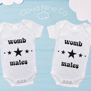 Womb Mates Twin Bodysuits | Matching Funny Twin Romper Set | Twin Outfit
