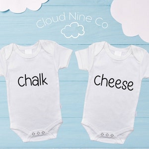 Chalk & Cheese twin bodysuits matching set, gift for twins, funny twin onsies, matching twin romper, twin gift, twin pregnancy announcement