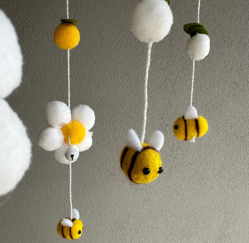 Bumblebees and Flowers Baby Mobile, Bee Nursery Decor Theme, Crib