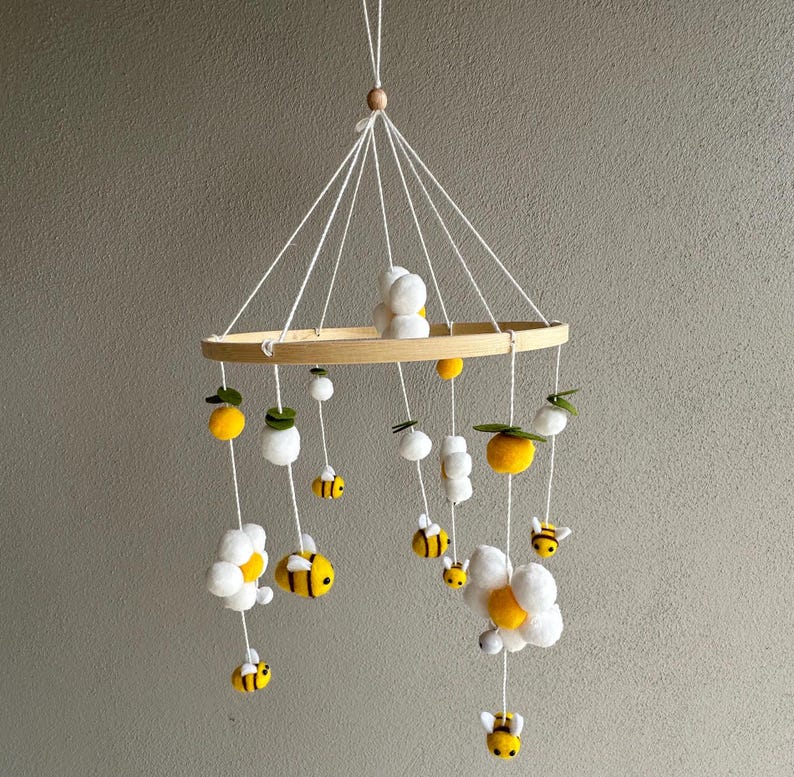 Bumblebees and Flowers Baby Mobile, Bee Nursery Decor Theme, Crib