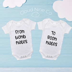 From Womb Mates to Room Mates Matching Twin Bodysuits | Funny Twin Romper Set | Baby Shower Gift | Pregnancy Reveal | Newborn Outfit