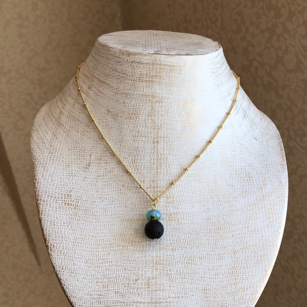 Two Stone Diffuser Necklace // Essential Oil Diffuser // Jewelry Diffuser // Lava Bead Diffuser Necklace // Holistic Jewelry