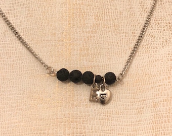 Initial Lava Bead Diffuser Necklace // Essential Oil Diffuser // Heart Necklace // Womans Necklace // Mother Necklace
