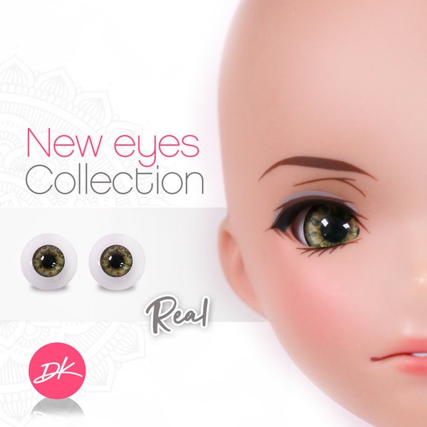 Real Smart Doll Eyes "HAZELNUT" realistic doll eyes,doll eyes replacement,16mm, 18,mm,20mm, Doll of a Kind, Fit BJD, SD Semireal or Anime