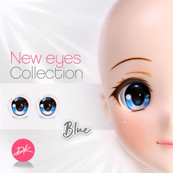 SemiI Real GLASS Smart Doll Eyes "Blue" Anime doll eyes, doll eyes replacement,Doll of a Kind, Fit BJD, Dollifie and similar