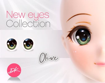 SemiI Real GLASS Smart Doll Eyes &quot;Olive&quot; Anime doll eyes, doll eyes replacement,Doll of a Kind, Fit BJD, Dollifie and similar