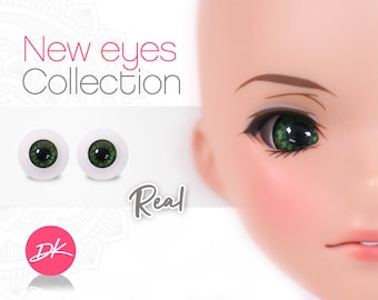 Real Smart Doll Eyes &quot;GREEN&quot; realistic doll eyes, doll eyes replacement, 14mm,16mm, Doll of a Kind, Fit BJD, SD Semireal Doll and similar