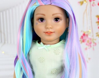 Custom 18 Inch doll Wig  PASTEL RAINBOW 2.0 18inch doll Wig  Doll Of A Kind, 10-11 Head Size, Fit 18’’Dolls OG Blythe Gotz Madame