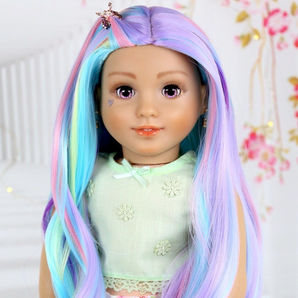 Custom 18 Inch doll Wig  PASTEL RAINBOW 2.0 18inch doll Wig  Doll Of A Kind, 10-11 Head Size, Fit 18’’Dolls OG Blythe Gotz Madame