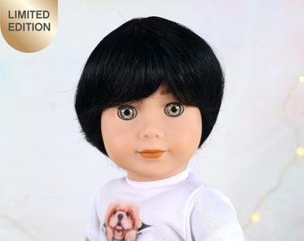 Custom 18inch Doll Wig  Paco Black l Premium Modacrylic wig with partial wig cap replacement 11-12 Size Fit 18’’American Doll OG Bitty