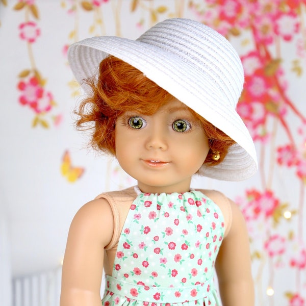 American Doll Straw White Hat 18'' doll Hat  Doll of a kind  fit most 18 inch doll Gotz Journey Our Generation My life