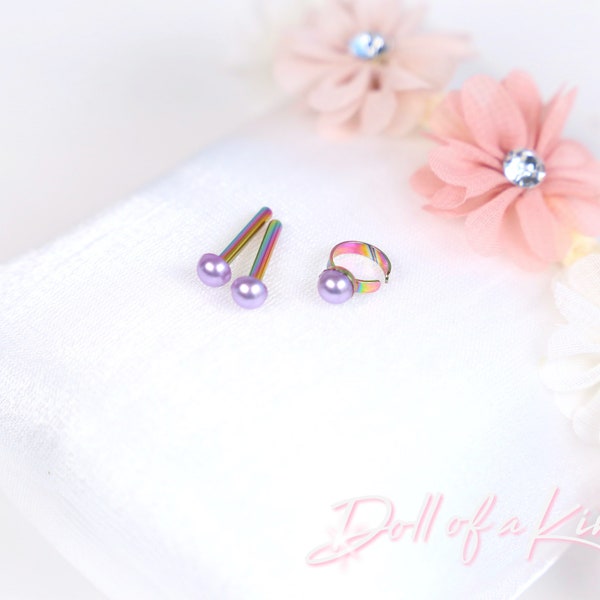 American Doll Pearl Jewelry Set - Doll Earring - Doll Ring- Doll Jewelry - San Valentine Jewelry Set