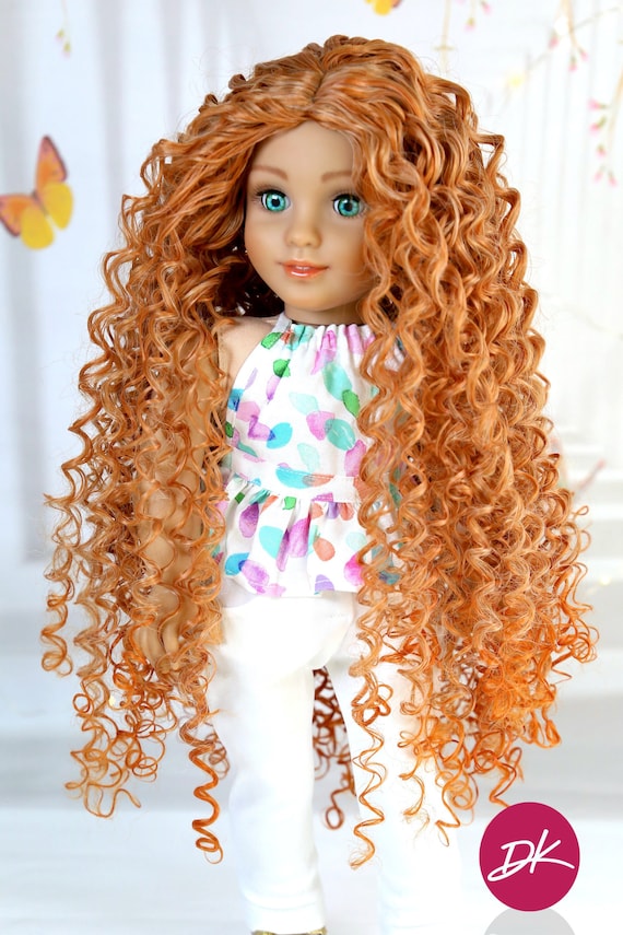 American Doll Wigs Sweet Ginger Curly 18inch Doll Wig ,doll of A Kind,10-11  Head Size,fit 18 American Dolls OG Blythe Gotz AG Doll 