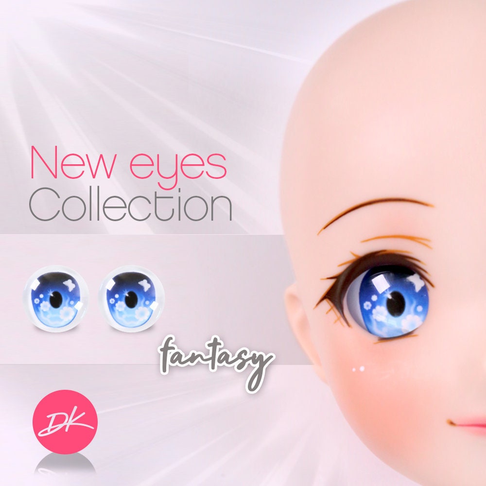 Fantasy GLASS Smart Doll Eyes "BLUE" Anime doll eyes, doll eyes replacement,Doll of a Kind, Fit BJD, Dollifie and similar