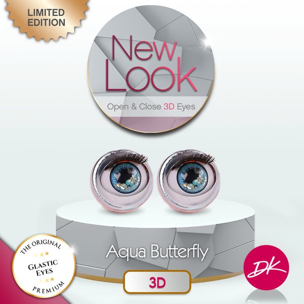 Aqua Butterfly Glastic 3D Premium Doll Eyes - Fits most 18'' doll American Doll Gotz Doll Our Generation Doll open and close Eyes