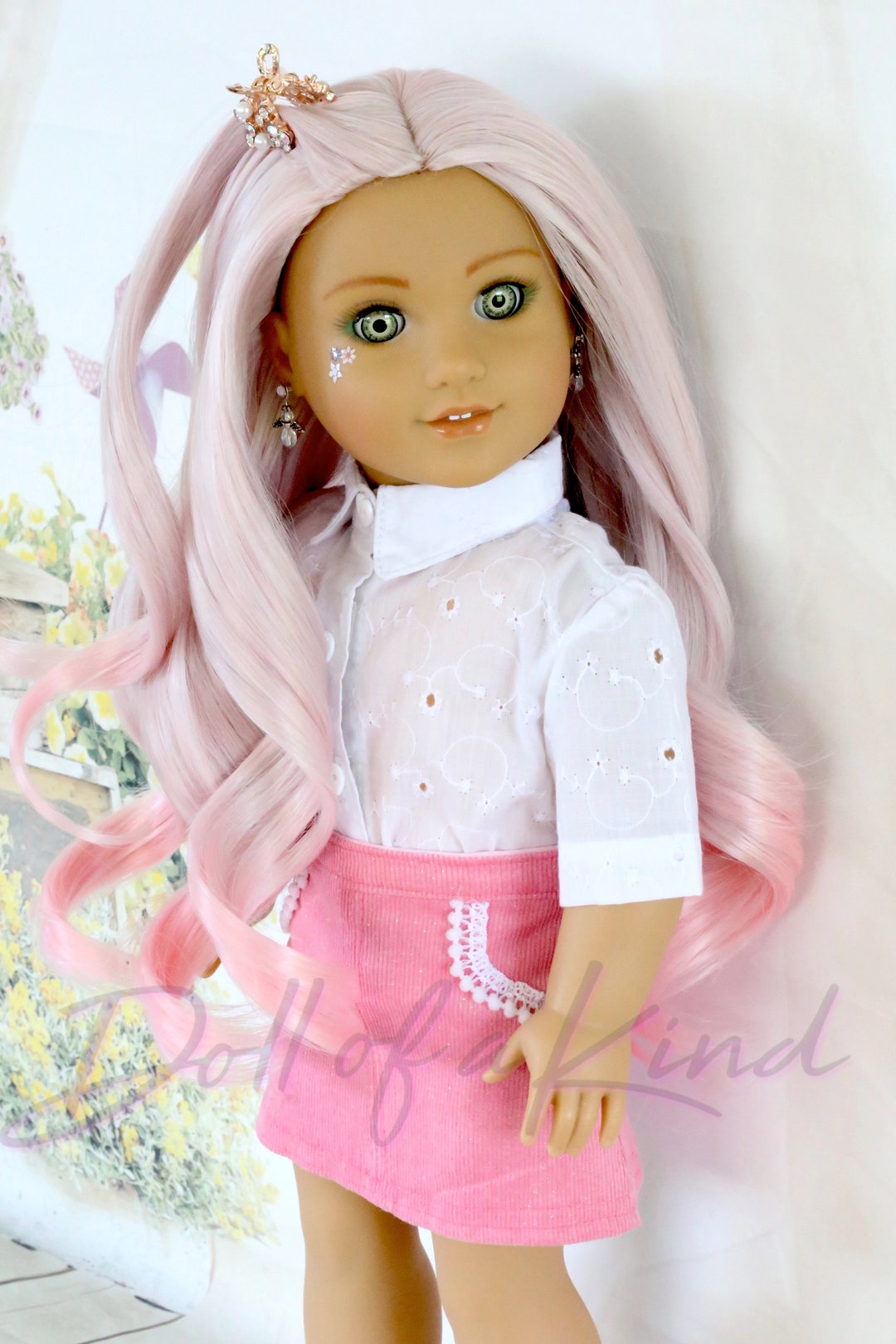 Custom 18 Inch Doll Wig rose Ombre Wig Fits Most Doll Between 10.5 to