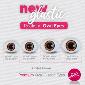 Glastic Oval Doll Eyes Sunrise Brown-Realistic Doll eyes replacement 11, 14, 16 y 19 mm| Reborn Eyes|BJD Eyes|Wellie Eyes|RRFF eyes|Toys eye