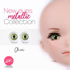 Smart Doll Glastic Metallic Eyes "Olive" Metallic doll eyes ,doll eyes replacement round 16mm, Doll of a Kind, Fit BJD, SD Semireal