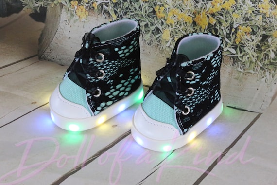 WHITE Rainbow Vinyl DOLL SNEAKERS Tennis SHOES fits 18/" AMERICAN GIRL DOLL