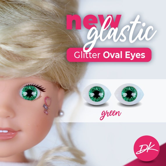 New Green Glastic Glitter Oval Doll Eyes for Wellie BJD Doll or