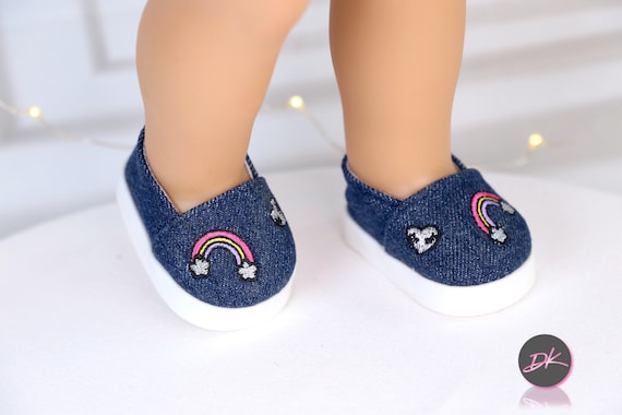 18 Inches Doll shoes American doll Shoes Rainbow Denim Fits most 18 doll height Gotz My Life Journey Our Generation Australian