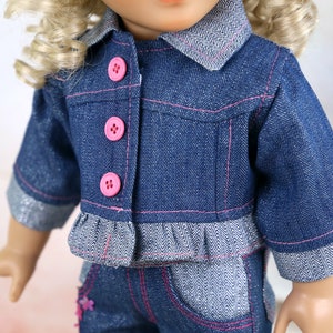 AG Doll Silver Pink Jean Jacket  fit most 18 inch doll 18 inch doll clothing Doll of a kind Gotz Journey Our Generation My life