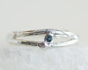 Looking Tree ring, Branch Ring, stone and twig ring, nature ring, silver branch ring, Tree ring, Blue tree ring, Evil Eye ring