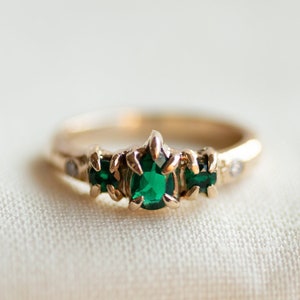Mae Emerald Engagement Ring, Emerald and Diamond Ring, 14K Gold Engagement ring, Claw Engagement Ring, Nature Engagement Ring, freeform image 1