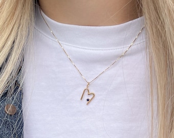 10k Gold Initial Pendant with Birthstone, custom initial necklace with stone, letter necklace