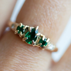 Mae Emerald Engagement Ring, Emerald and Diamond Ring, 14K Gold Engagement ring, Claw Engagement Ring, Nature Engagement Ring, freeform image 3