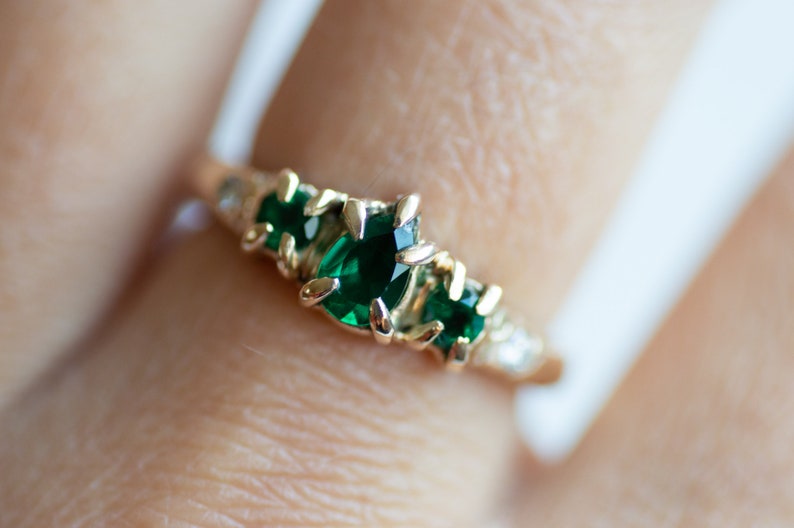 Mae Emerald Engagement Ring, Emerald and Diamond Ring, 14K Gold Engagement ring, Claw Engagement Ring, Nature Engagement Ring, freeform image 3