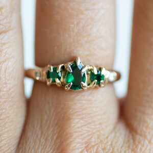 Mae Emerald Engagement Ring, Emerald and Diamond Ring, 14K Gold Engagement ring, Claw Engagement Ring, Nature Engagement Ring, freeform image 2