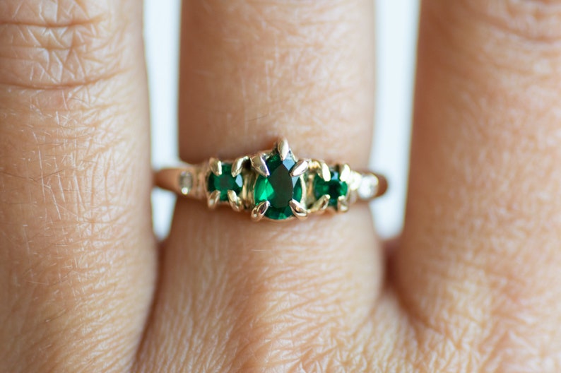 Mae Emerald Engagement Ring, Emerald and Diamond Ring, 14K Gold Engagement ring, Claw Engagement Ring, Nature Engagement Ring, freeform image 2