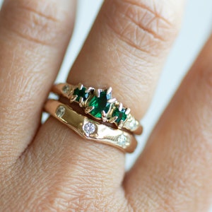 Mae Emerald Engagement Ring, Emerald and Diamond Ring, 14K Gold Engagement ring, Claw Engagement Ring, Nature Engagement Ring, freeform image 4