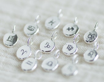 Zodiac Pebble Necklace, Recycled Silver Necklace, Astrology Necklace, Zodiac Pendant, Zodiac Charm, Personalized Zodiac Jewelry