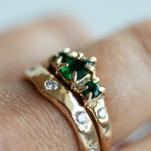 Mae Emerald Engagement Ring, Emerald and Diamond Ring, 14K Gold Engagement ring, Claw Engagement Ring, Nature Engagement Ring, freeform image 7