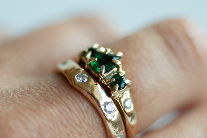 Mae Emerald Engagement Ring, Emerald and Diamond Ring, 14K Gold Engagement ring, Claw Engagement Ring, Nature Engagement Ring, freeform image 7