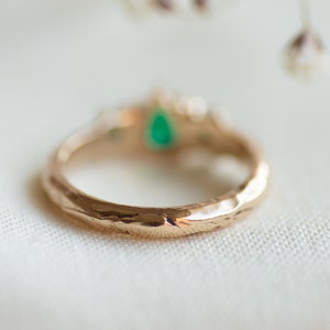 Mae Emerald Engagement Ring, Emerald and Diamond Ring, 14K Gold Engagement ring, Claw Engagement Ring, Nature Engagement Ring, freeform image 5