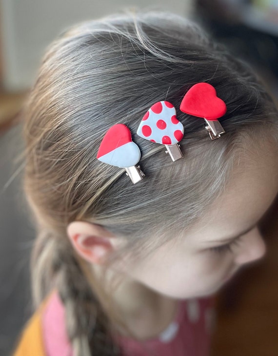 Heart Hair Clips, Set of Three Hair Clips, Clay Hair Clip
