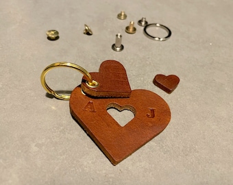 Wedding Gift First Home Double Heart Valentine/'s day Personalised Italian Leather Keyring Heart Keychain FREE GIFT WRAPPING