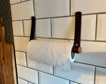 Dark brown Leather Solid Brass fixing kit Kitchen Roll Holder Kit leather hooks and wood dowel Linseed Bathroom accessories