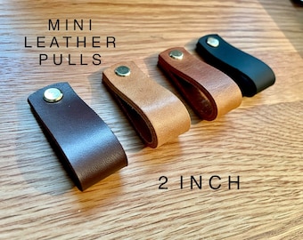 Mini Thick Leather drawer handles leather cabinet pulls Leather knob leather loop pulls scandi