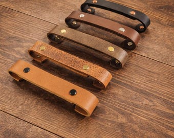 Genuine Leather Cabinet Handles, Modern Rustic Drawer Pulls, Scandinavian Home Decor, Handmade Leather Hardware