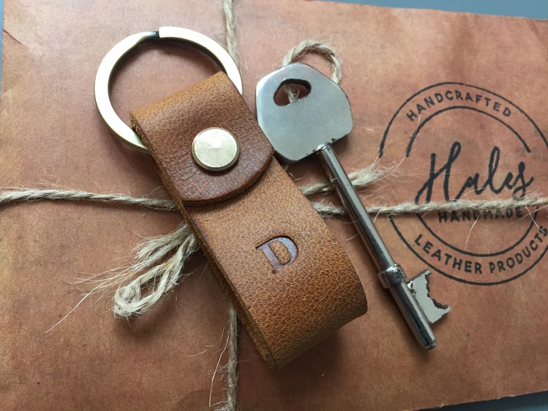 Personalized or Plain Leather Keychain. Mini Wide Loop Split Etsy