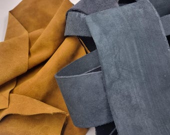 Genuine Suede Leather Offcuts Box 1KG : Navy, Black, Whisky Colours for Craft Projects Home Craft Hand Made Leather Scraps Offcuts Strips