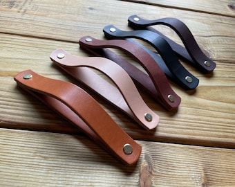 Thick  Flat Leather drawer handles leather cabinet pulls Leather knob leather loop pulls scandi