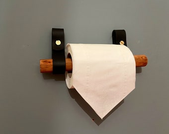 Black Leather Solid Brass fixing kit Toilet Roll Holder Kit leather hooks and wood dowel Linseed Bathroom accessories