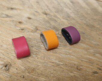 X2 Genuine Leather Belt Loops/Keepers, 15mm. Pink/Purple/Orange