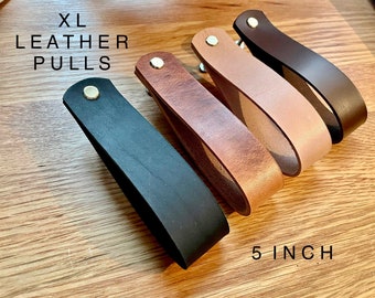 Xl Thick Leather drawer handles leather cabinet pulls Leather knob leather loop pulls scandi