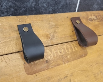 Genuine Leather Drawer Pulls Black/Dark Brown